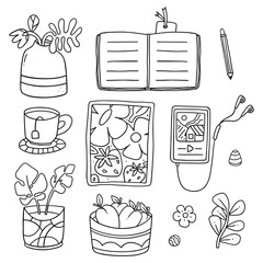 Set of vector design elements in a cute doodle style