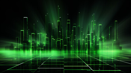 Fototapeta premium abstract technology background with green glowing lines and stripes. ai generated