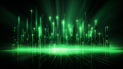 abstract technology background with green glowing lines and stripes. ai generated