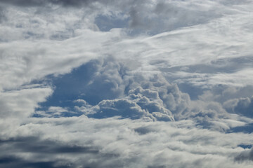 Blue sky with white and grey cloud for background.
