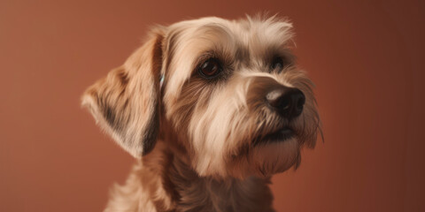 A friendly Dog smiles for a beautiful studio portrait with a pastel background. AI Generated.