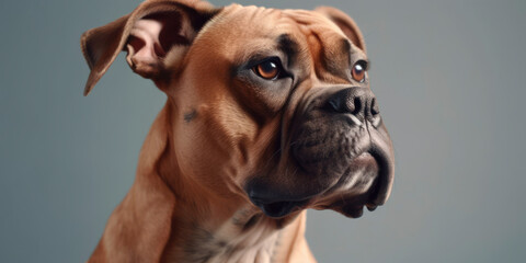 A delightful Dog shows off its charm in a studio portrait with a soft color background. AI Generated.