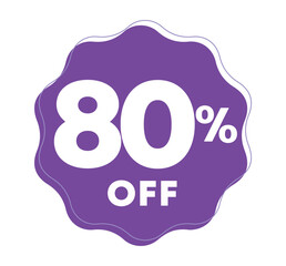80% off. Special offer, campaign tag. Sticker for retail, store. Vector illustration promo, discount price, icon