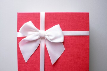  Valentine present. Gift box and red ribbon for romantic couple.