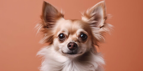 A lovely Dog poses for the camera on a pastel backdrop. AI Generated.