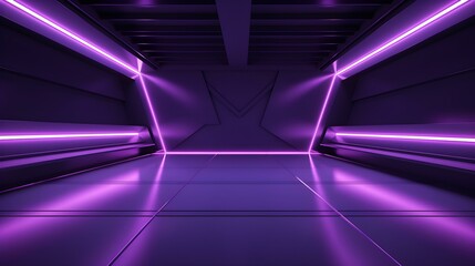 Empty geometrical Room in Dark Purple Colors with beautiful Lighting. Futuristic Background for Product Presentation.
