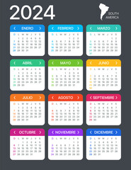 2024 Calendar - vector illustration - Spanish South Latin American Version