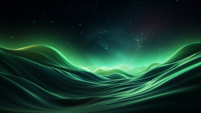 3d illustration of abstract green wavy background with stars and space