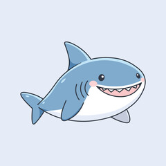 Cute cartoon shark. Vector illustration isolated on a blue background.