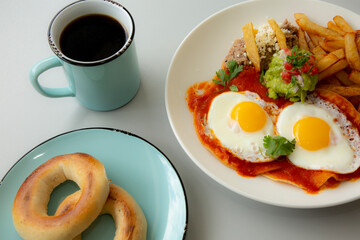 Red salsa eggs breakfast