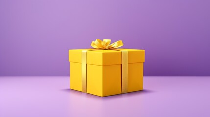 Funny yellow gift box on the run, isolated on contrasting purple, adding a fun element to your festive design, generative ai