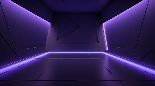 Empty geometrical Room in Deep Purple Colors with beautiful Lighting. Futuristic Background for Product Presentation.