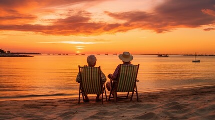 Fototapeta na wymiar couple on the beach at sunset. Generative AI.