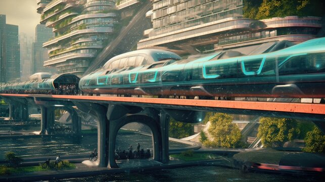 futuristic transportation system for a city. Generative AI.