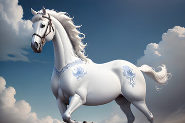 Obraz na płótnie Canvas white horse in the sky