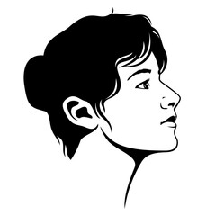 Woman Face Silhouette. Black and white girl profile portrait. Vector clipart isolated on white.