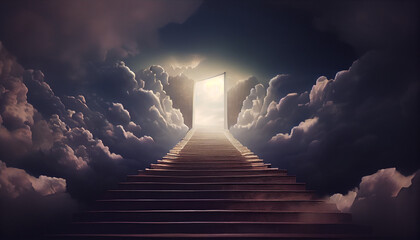 Stairway through the clouds to the heavenly light Ai generated image