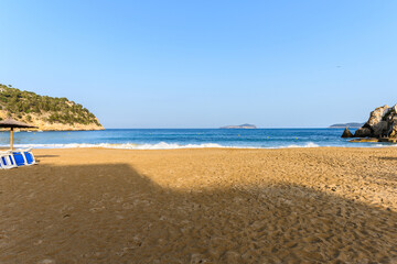 Fototapeta na wymiar Empty beach in Cala San Vicente Ibiza Spain