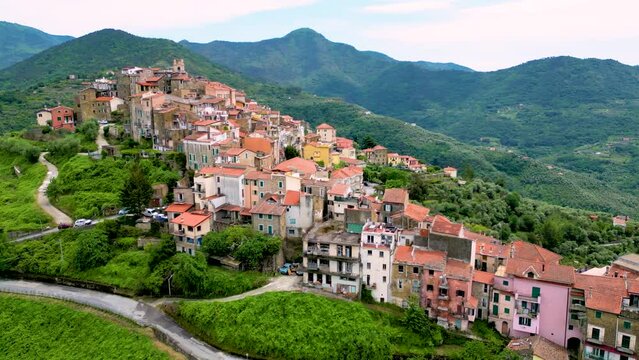 View of Perinaldo in the Province of Imperia, Liguria, Italy