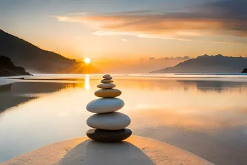 Foto op Plexiglas zen stones on the beach © Muhammad