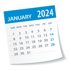 January 2024 Calendar Leaf. Week Starts on Monday. Vector Illustration