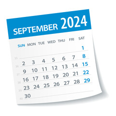 September 2024 Calendar Leaf. Week Starts on Monday. Vector Illustration