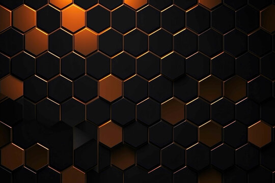 Stylish Black Hexagons with Dark Brown and Gold Highlights. Generative AI © AIproduction