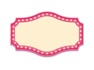 Antique shape marquee vintage 3d lightbox with glowing bulb. Pink color retro frame design vector illustration. © Inkeye Studio