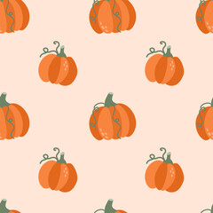Cute pumpkins seamless pattern in cartoon flat style