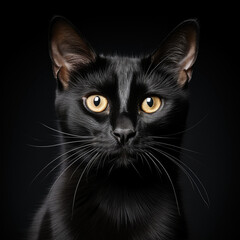 A straight face of a black cat used as a decoration on Black Cat Appreciation Day,ai generative.