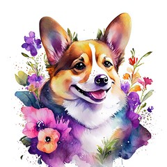 Corgi ,Dog with flowers ,Generative AI