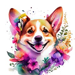 Corgi ,Dog with flowers ,Generative AI