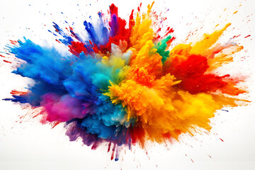 Colored powder explosion. Paint holi, Colorful rainbow holi paint splash on isolated white background. AI generated