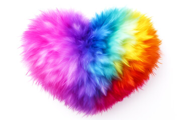 LGBT colored heart made of feathers on a white background. AI generated