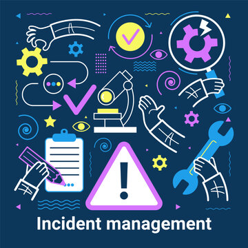 Incident Management process. Business Technology. Incident management banner web icon. Business process management with an icon of the incident, process, detection, analysis, initial support, restore,