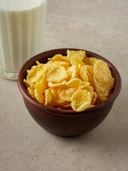 Healthy cornflakes with milk for breakfast