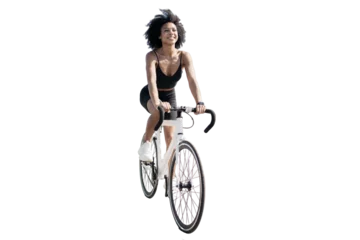 Foto op Canvas Cyclist young woman cycling walking fitness . Transparent background, png. © muse studio
