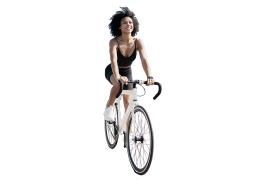 Cyclist young woman cycling walking fitness . Transparent background, png.