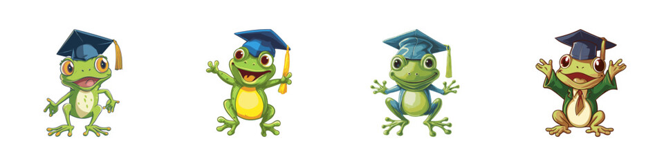 Cartoon frog graduating. Vector illustration.