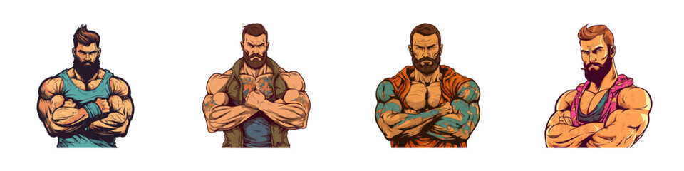 Brutal bearded man. Cartoon vector illustration.