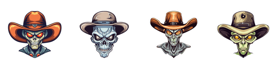 Cartoon alien in cowboy hat. Vector illustration.