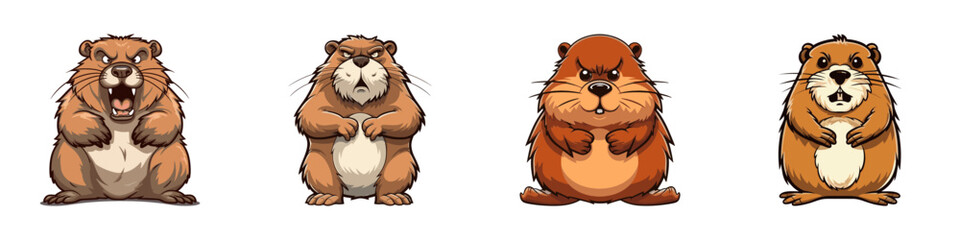 Cartoon angry beaver. Vector illustration. - obrazy, fototapety, plakaty
