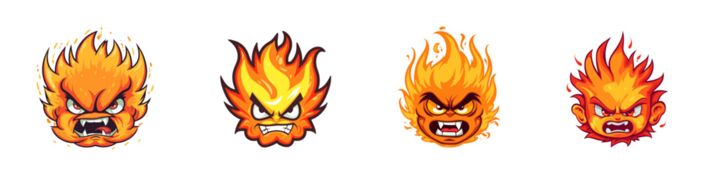 Cartoon angry fire. Vector illustration.