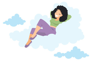 Dreamy woman. Girl on clouds. Illustration for internet and mobile website.