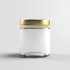 Empty clear glass jar with gold rim design