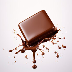 Sngle square of chocolate with melted drips