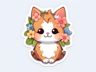 Fototapeta premium Cat, cute flower style, multiple poses and expressions, sticker, white background Generative AI