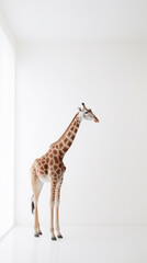 African giraffe (Giraffe camelopardalis) standing isolated in a studio shot on a white background. Generative ai.