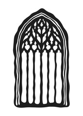 Flamboyant / flowing gothic window tracery stylized drawing. Architectural element; medieval cathedral arches.