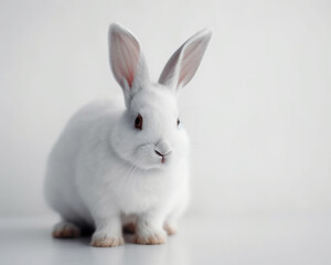 Obraz premium Common white rabbit (Oryctolagus cuniculus) isolated on a white background in a studio shot. Generative ai.